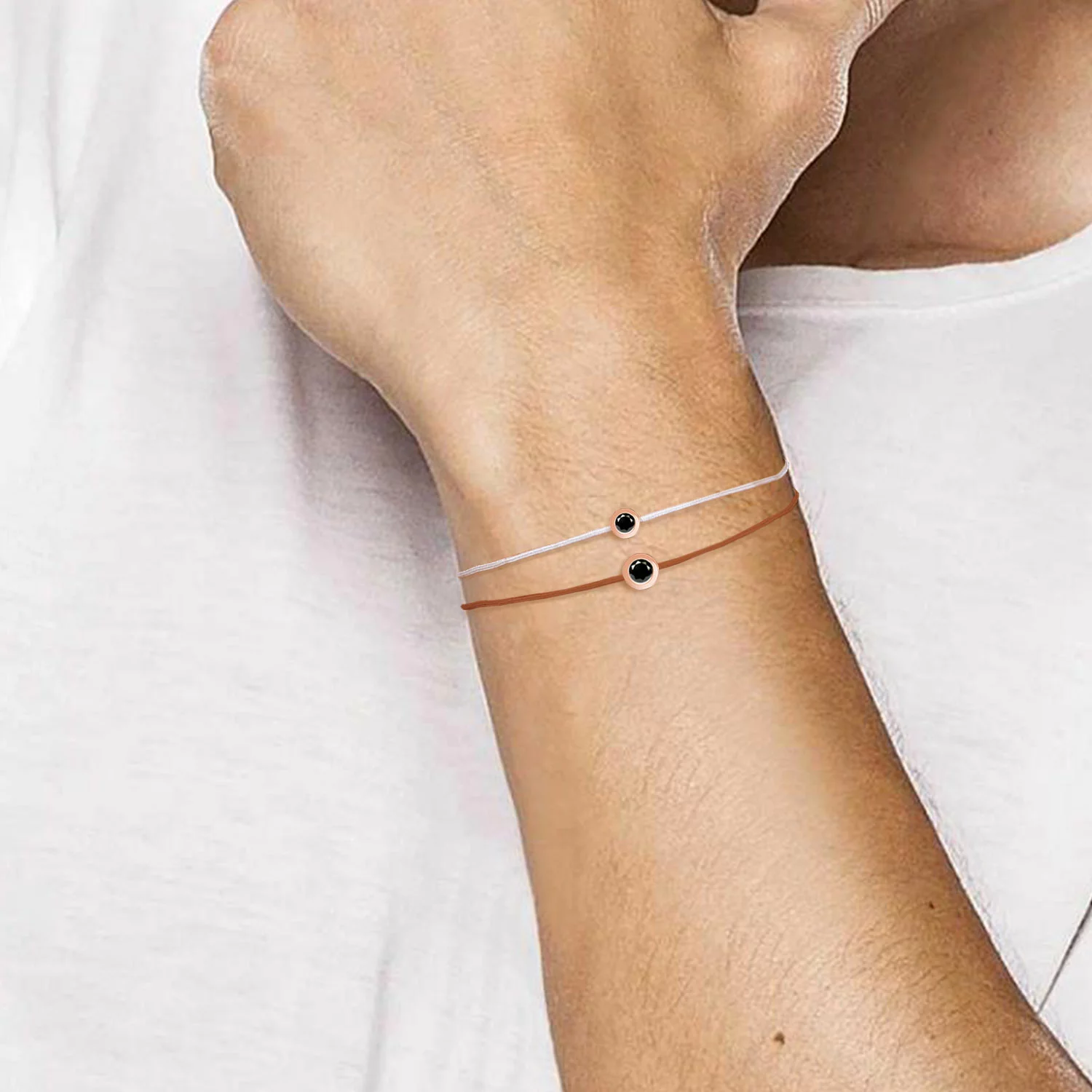 Bracelet homme diamant noir sur cordon 005 – Image 2